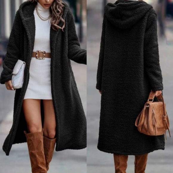 Cozy Teddy Hoodie Long Jacket Coat - Picture 10 of 13
